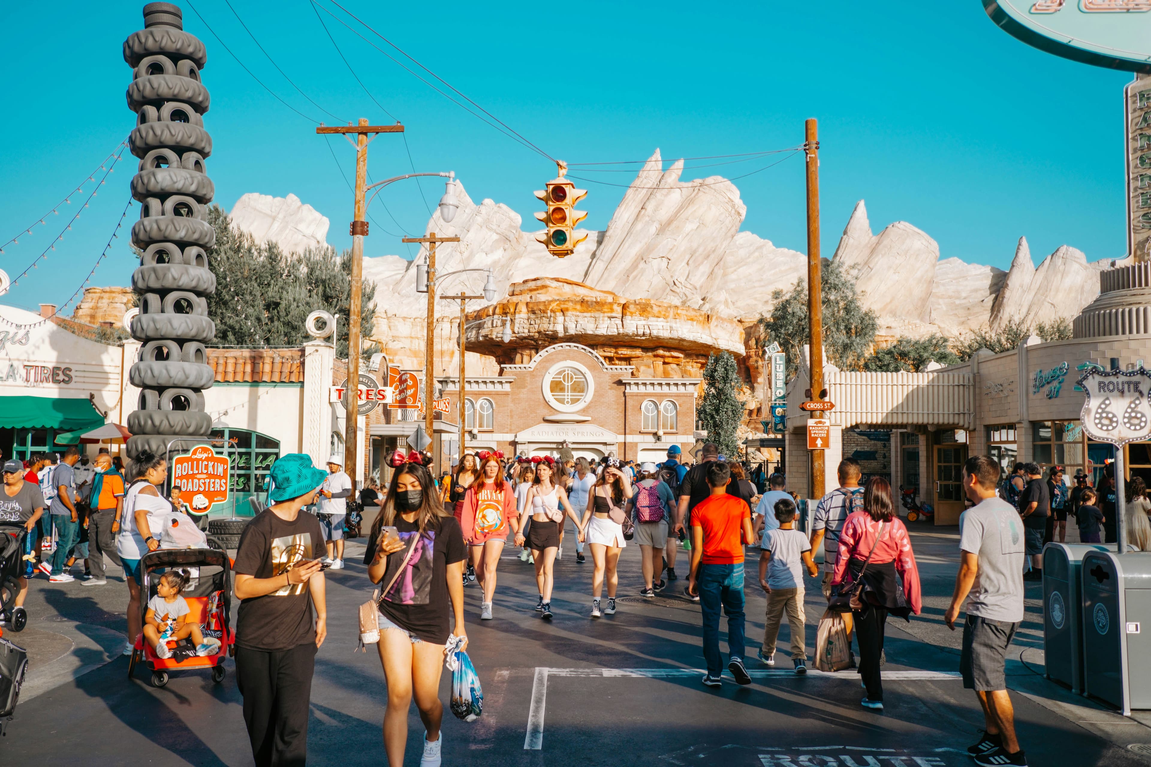 Theme park pedestrian crowd during daytime